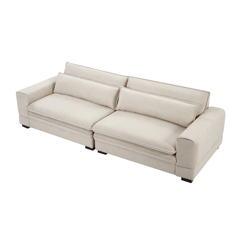 Beige Modern 104.7 Large Fabric Sofa with Lumbar Pillows