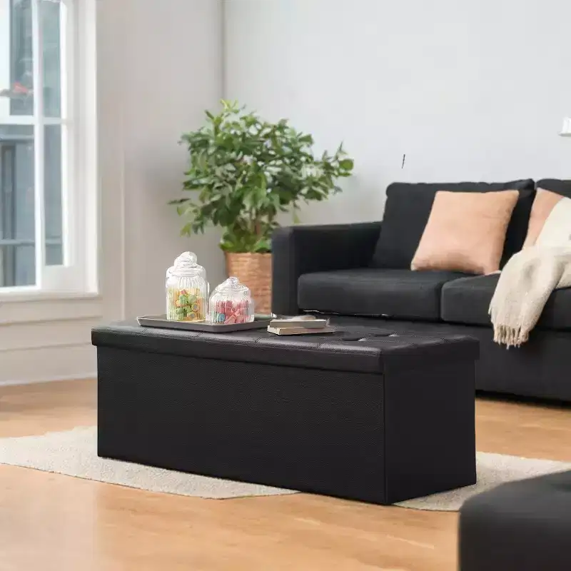 Foldable Storage Ottoman Bench, Black/Brown/Coffee Brown/White, Single Seat