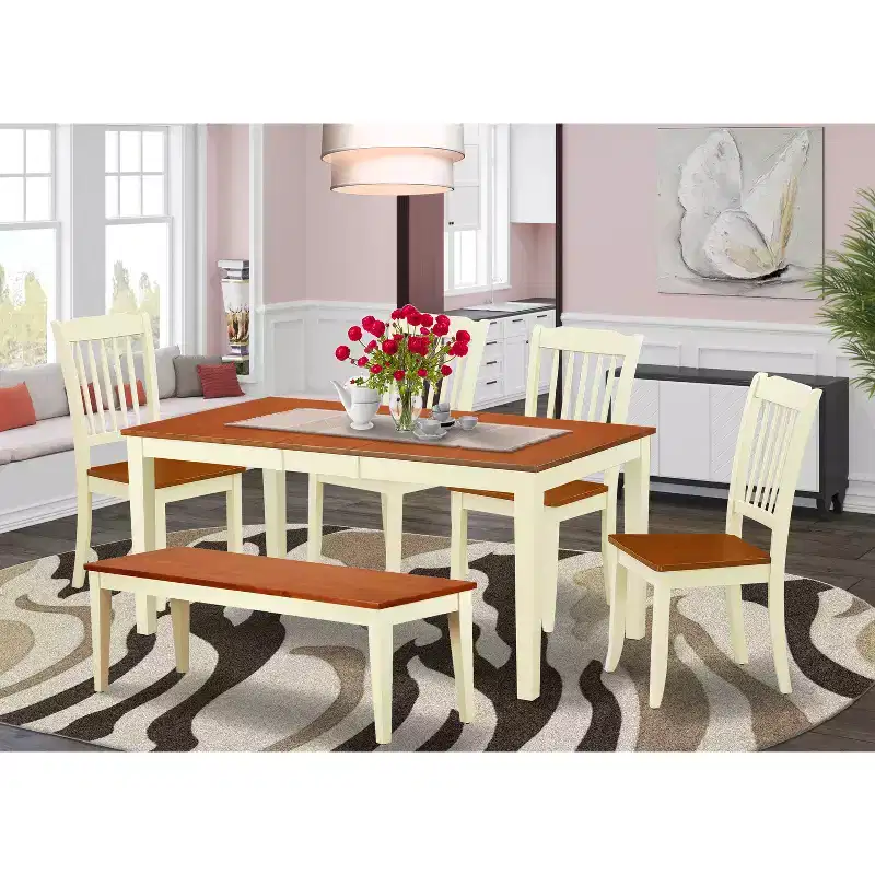HomeStock 21-Piece Mahogany Finish Solid Wood Top-Dining Room Set-Seats 4