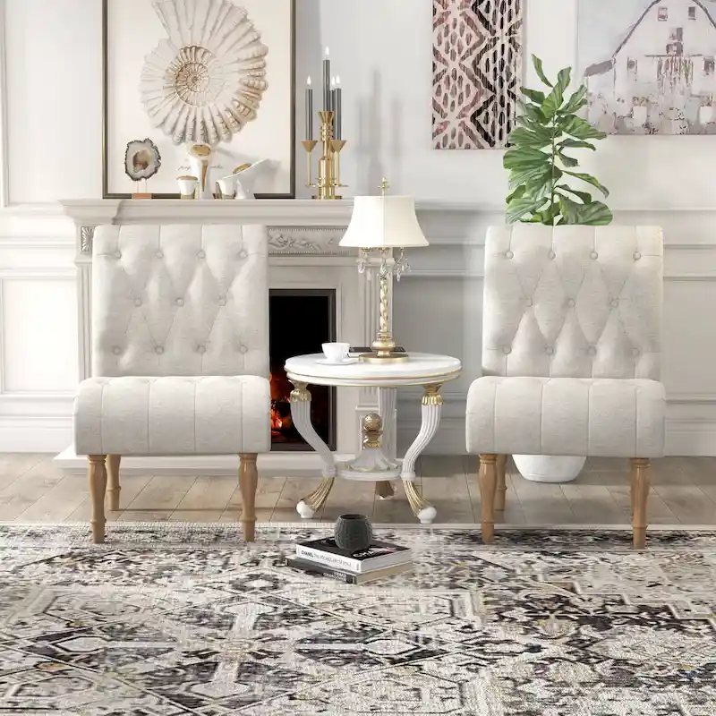 Upholstered Accent Lounge Chair for Bedroom Living Room Armless Slipper Chair with Wood Legs