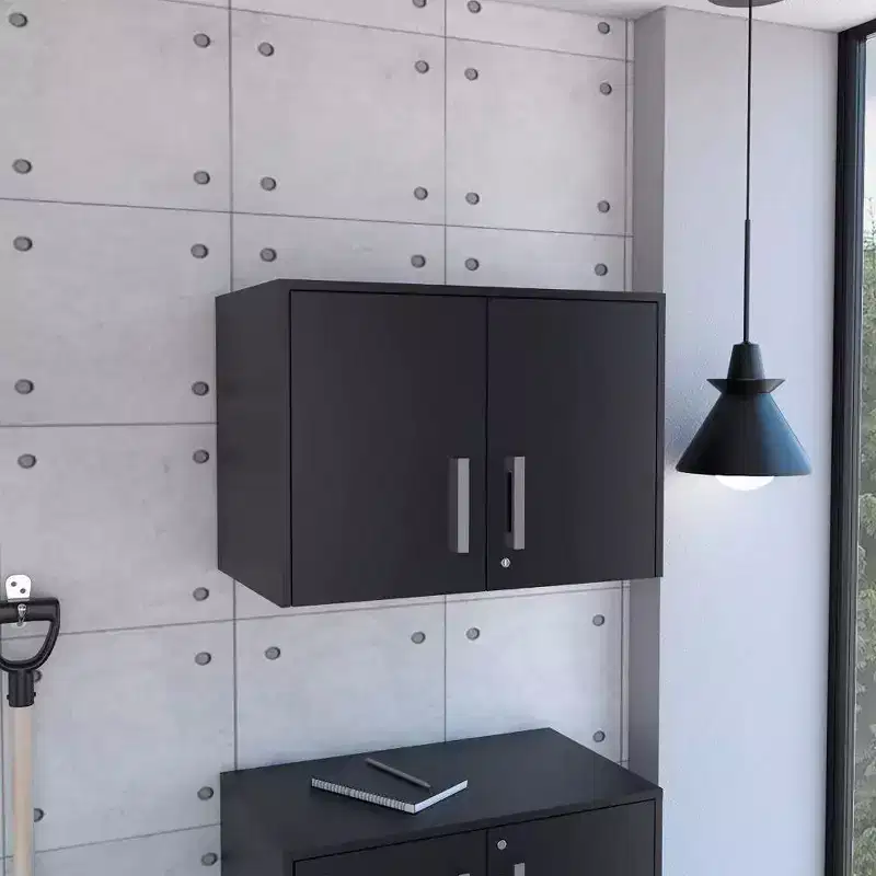 Yamagata Office Wall Cabinet Black - Boahaus: Mounted Storage, Lockable 2-Door Design, 3 Shelves