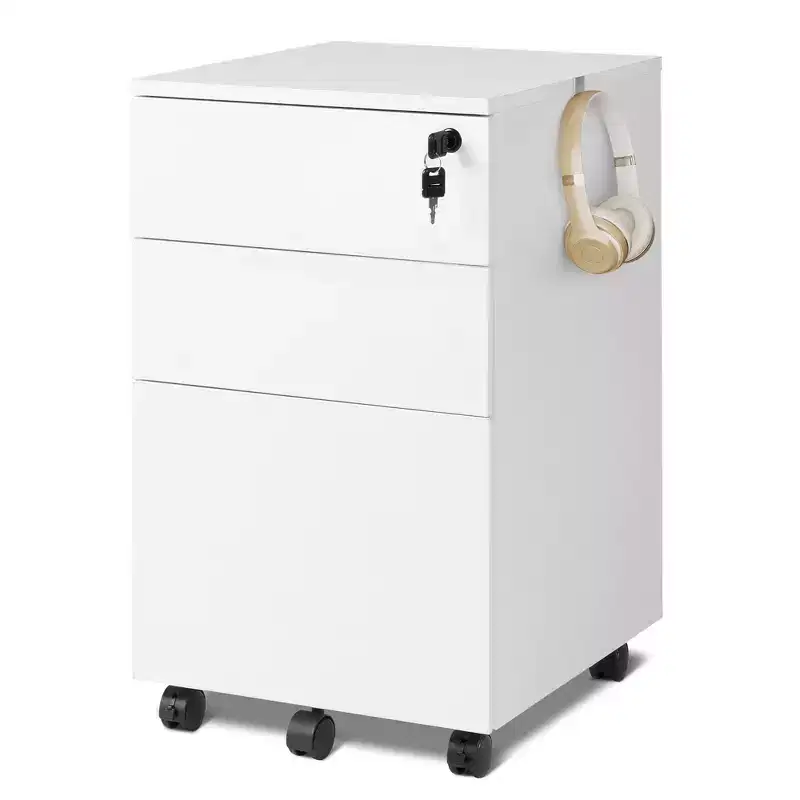 GALAXHERO 3-Drawer Rolling File Cabinet with Lock, Wood Under Desk Filing Cabinet for Home Office, Fits Letter/Legal/A4 Size, White
