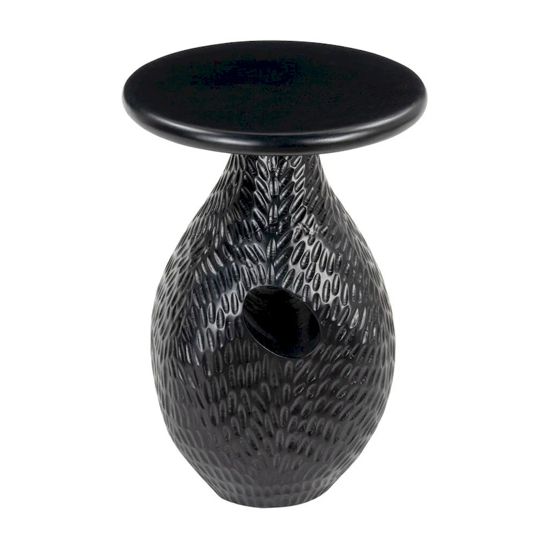 HomeRoots 20 Black Solid Wood Round Pedestal End Table - 15' X '20.1' X '15