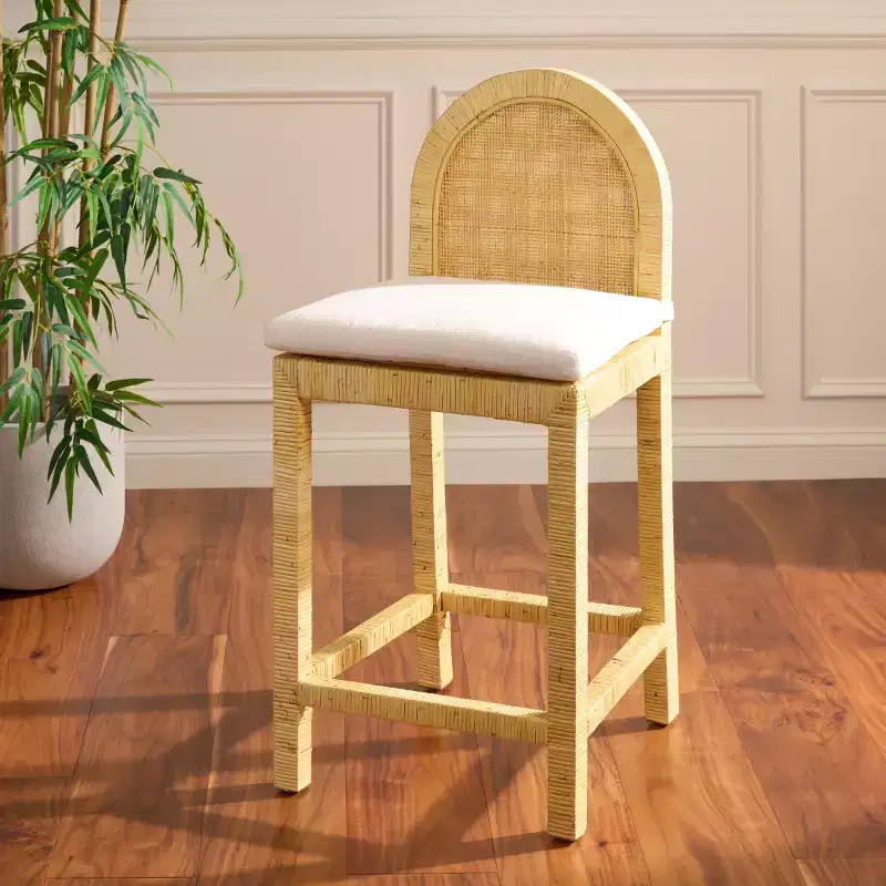 Cane Rounded Back Counter Stool - Natural/White