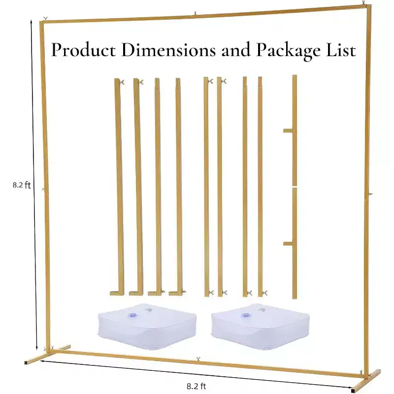 8.2 x 8.2 FT Square Backdrop Stand, Metal Balloon Arch Stand,Wedding Backdrop Stand for Party and Ceremony, Gold