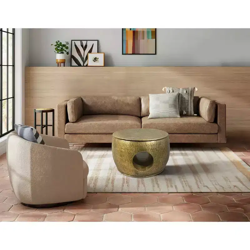 23 Inch Coffee Table, Low Round Drum Shape with Unique Hollow Center