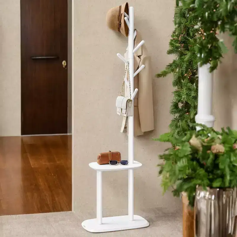 Modern Coat Rack Stand with Storage Shelf: Sturdy, Space-Saving Organizer for Coats, Hats, and Bags