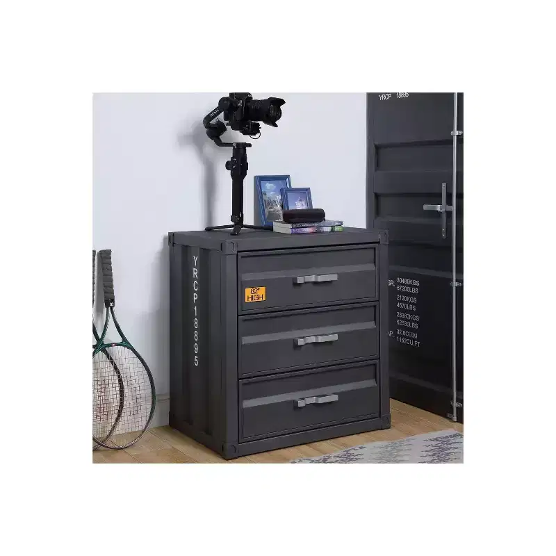 HomeStock GUNMETAL CABINET&W THREE DRAWERS