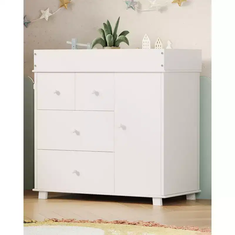 Baby Changing Table Dresser with 2 Drawers, Modern Nursery Dresser with an Open Storage Space, Diaper Changing Station for Bedroom, Kids Room, White