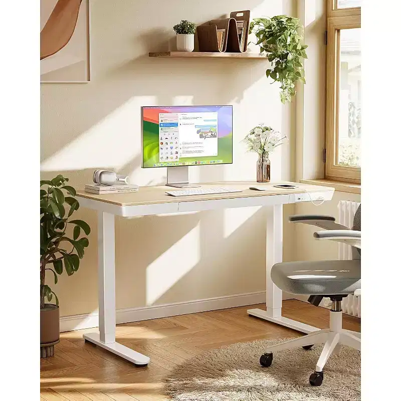 Marsail 48 x 24 inch Standing Desk with Drawer, Whole Piece Tabletop Electric Standing Desk, Height Adjustable Desk with USB Charging Ports