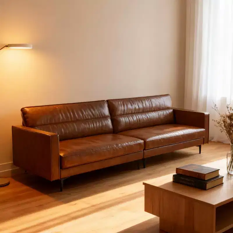 Brown Faux Leather 3-Seat Sofa with Metal Legs
