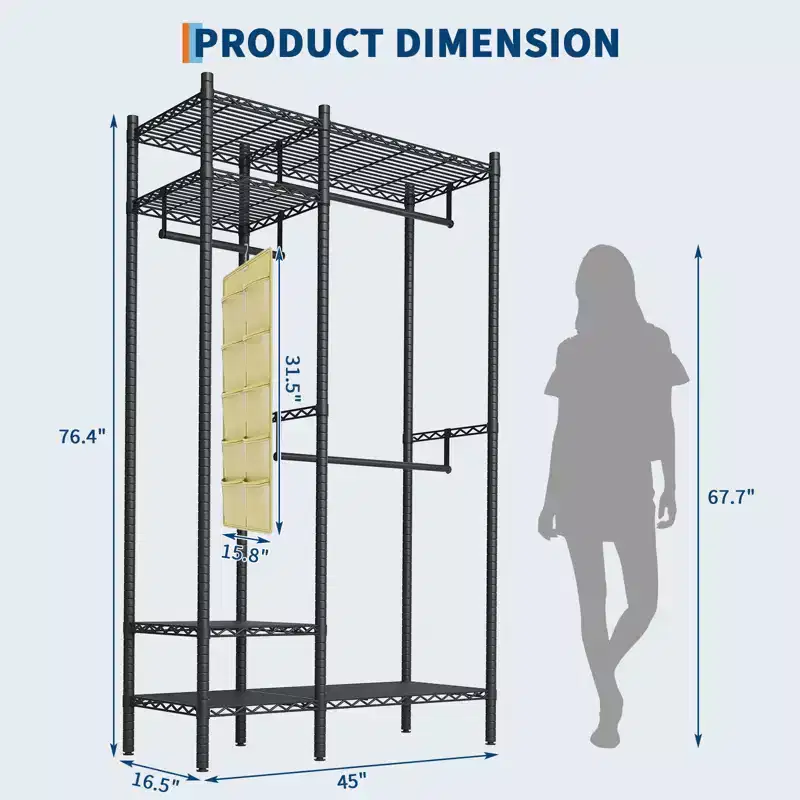 Heavy Duty Clothes Rack with 4-Tier Shelves, Freestanding Portable Closet, Adjustable Clothing Storage Rack, Supports Up to 850 LBS