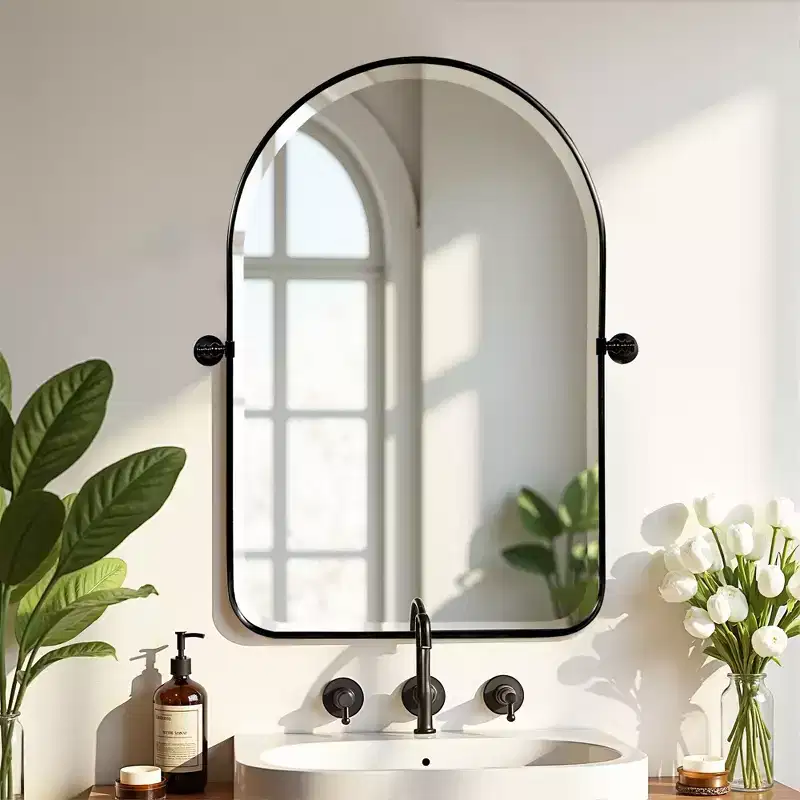 MAYEERTY 31.50x23.62x1.57in Wrought Iron Rounded Arch Black Metal Hanging Mirror