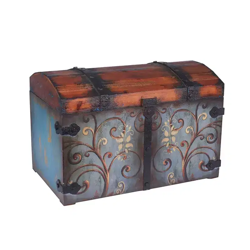 Household Essentials Vintage Decorative Trunk, Large, Sandalwood and Vintage Blue