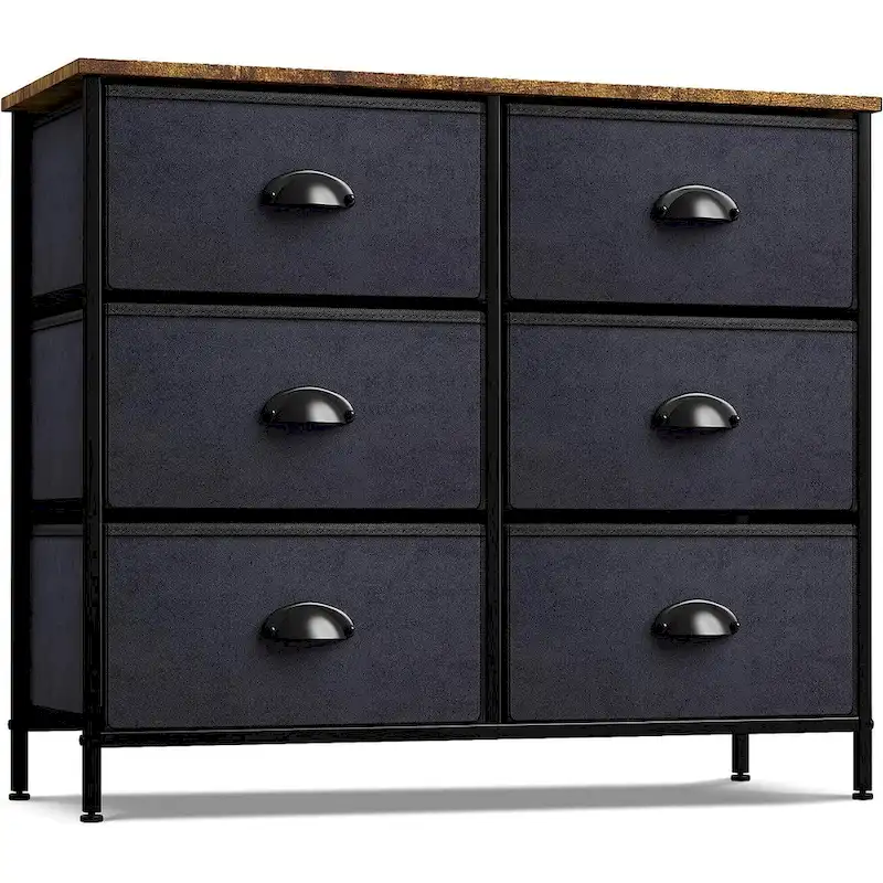 Small Dresser with 6 Drawers - Wood Farmhouse Decor Style Shelf Top