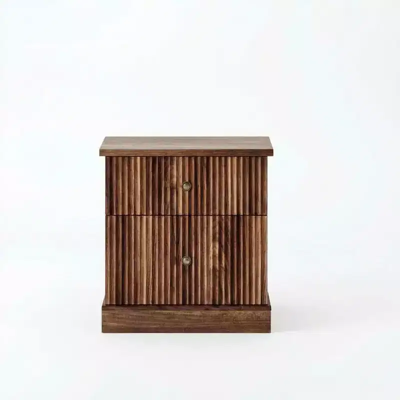 Modern Fluted Nightstand, 24 Bedside Table Small Accent Storage Cabinet with 2 Drawers, Curved Stable Base Side End Table