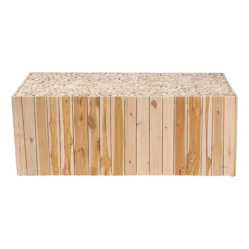 bali & pari Grayson Teak Wood Coffee Table with Unique Repurposed Wood Logs Natural
