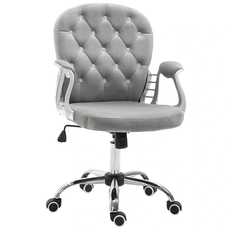 Vanity Middle Back Office Chair Tufted Backrest Swivel Rolling Wheels Task Chair with Height Adjustable Armrests