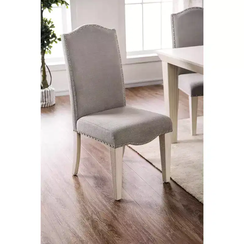 Simple Relax Set of 2 Side Chairs with Nailhead Trim Design in Gray and Antique White