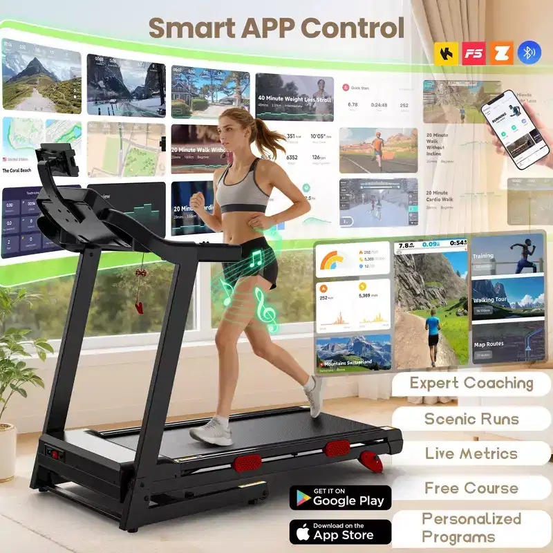 Smart Folding Treadmill for All Ages & Pets, 3.75HP Brushless Motor Running Machine, 10% Incline, 330lb Capacity, Quiet Home Gym Equipment