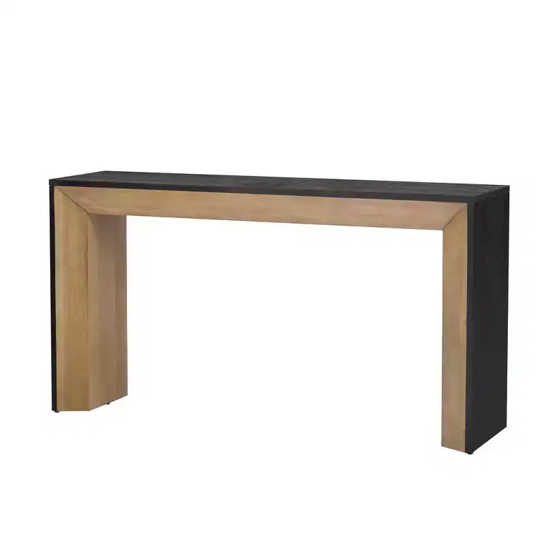Modern Console Table & Entryway Table, Sturdy Sofa Table with Fireplace Design, Wood Veneer Top