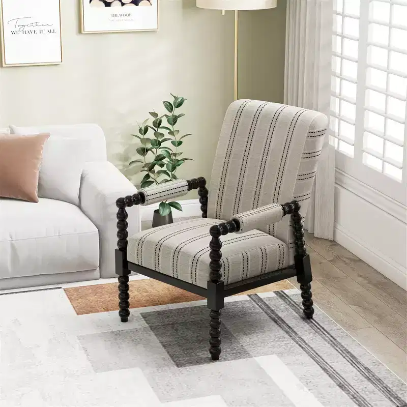 Upholstered Accent Armchair with Rubber Wood Frame & Ergonomic Backrest