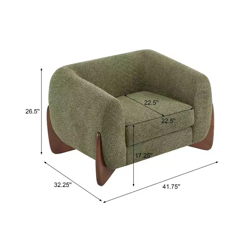 Birch Wood Boucle Upholstered Club Chair