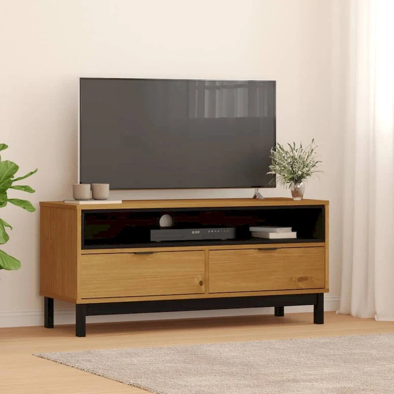 TV Stand 43.3x15.7x19.7 Solid Pine Wood with Drawers