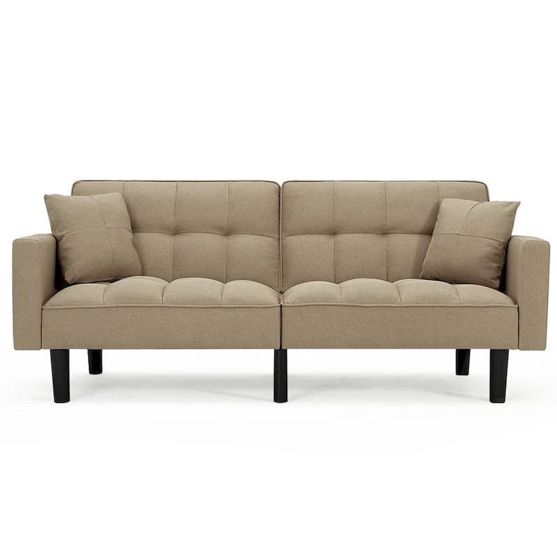 AVAWING 74 Modern Tufted Convertible Futon Sofa Bed with 2 Pillows