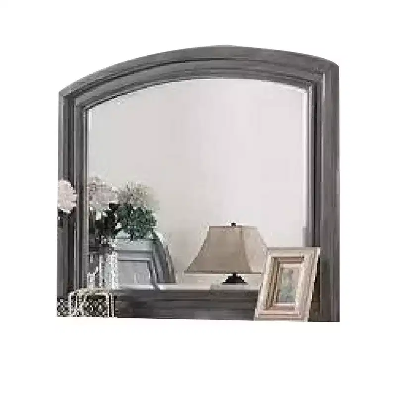 Dresser Mirror Gray Pine Wood Frame, Farmhouse Carved Details 36x42