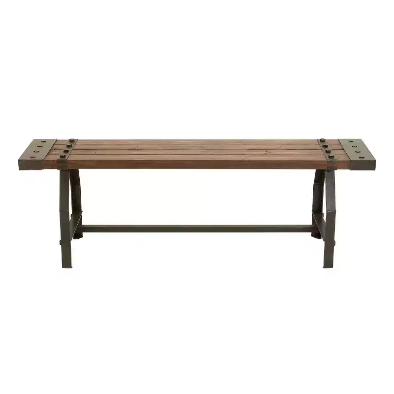 Industrial Metal and Brown Wood Bench Brown - Olivia & May