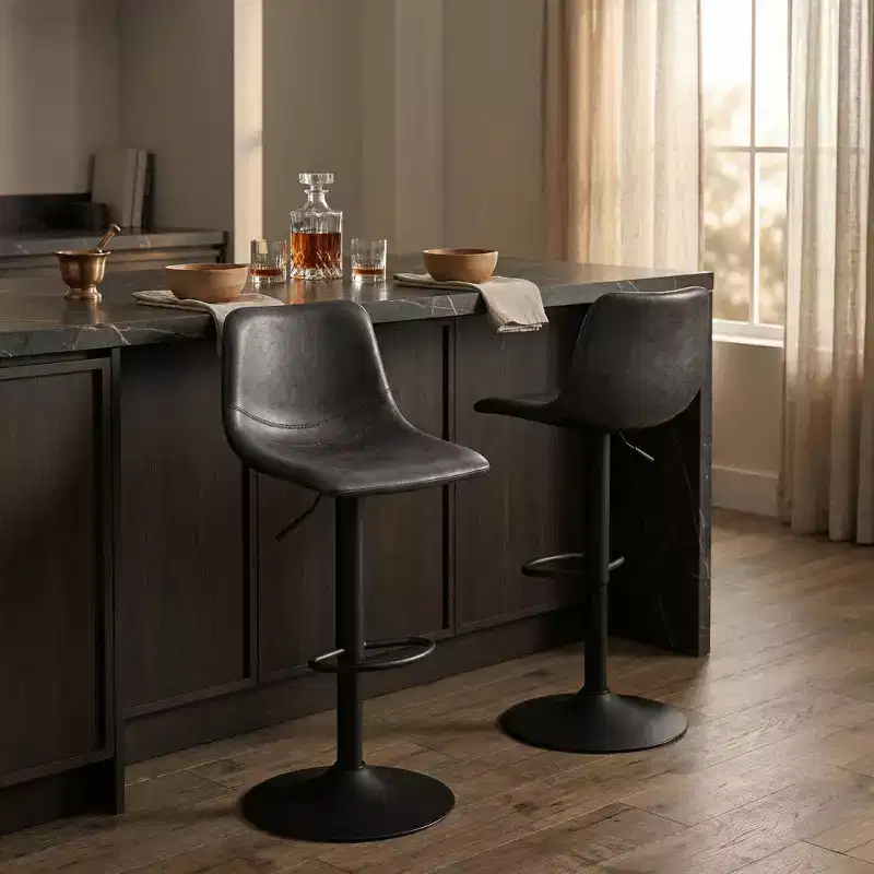 Adjustable Swivel Bar Stool Set of 2 Faux Leather Footrest Counter Height Kitchen