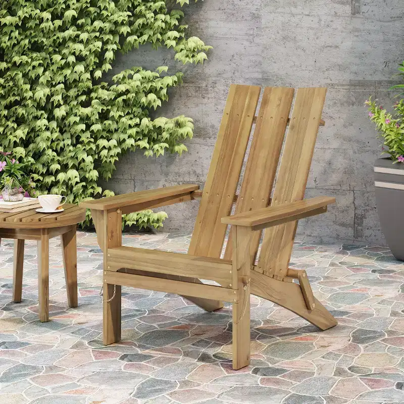 Okak Rustic Patio Folding Adirondack Chair Acacia Accent Chair for Porch,Garden&Backyard,Outdoor Lounge Chair,300lbs Max