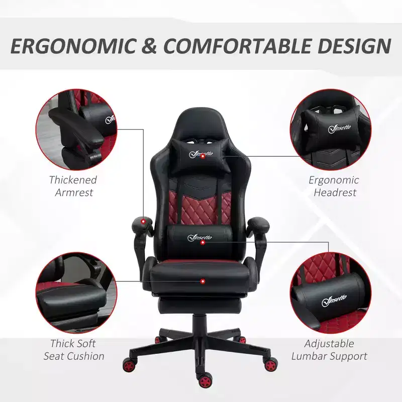TUYOHW 300lbs Swivel Gaming Chair with Adjustable Height,Lumbar&Head Pillow,Ergonomics Office Chairs Recliner Video Game Chaise for Office&Home,Black
