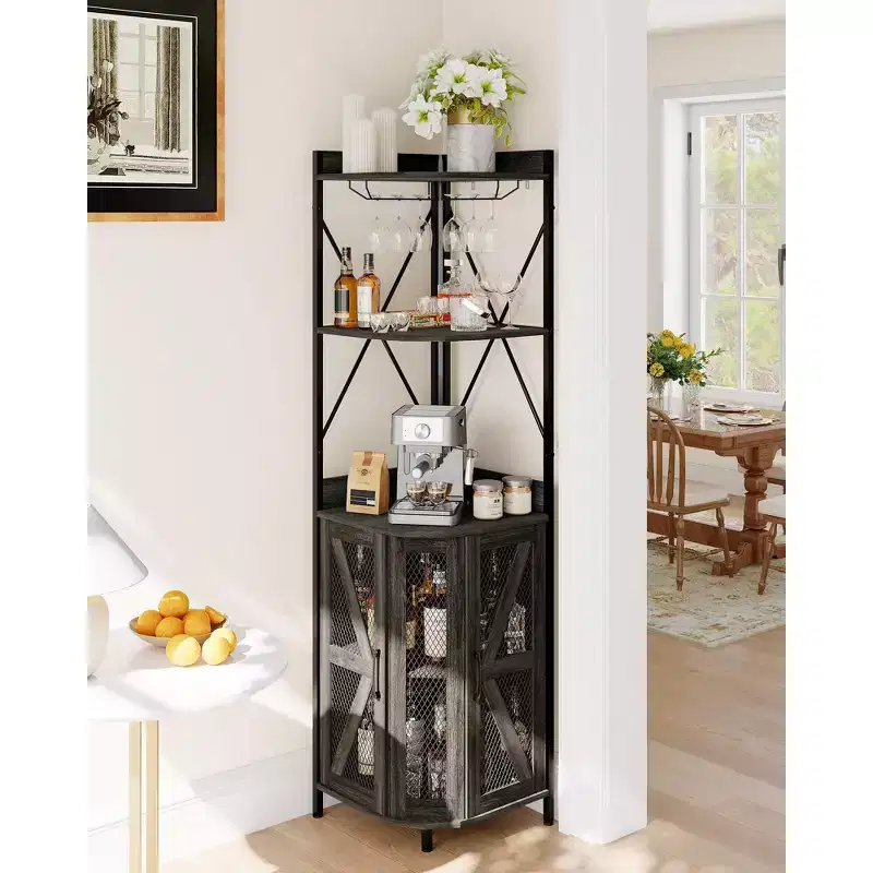 Corner Shelf, Space-Saving Storage Cabinet w/ Open Shelves for Kitchen & Living Room