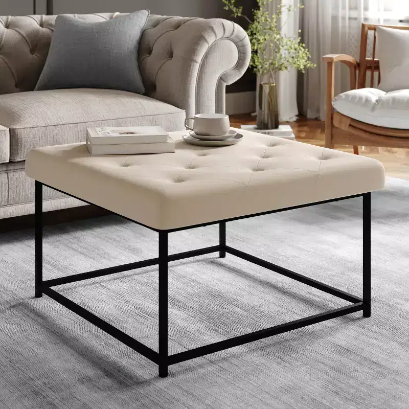 Flash Furniture Ashton 30 Square Upholstered Tufted Ottoman with Metal Frame