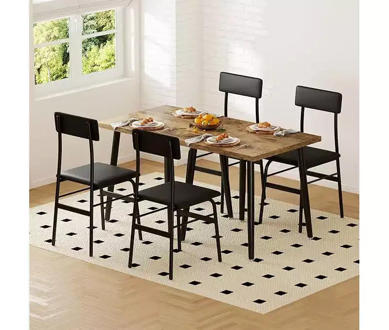 Compact 3-Piece Dining Set for 2  Space-Saving Wood & Metal Table with 2 Upholstered Chairs  Ideal for Apartments & Breakfast Nooks