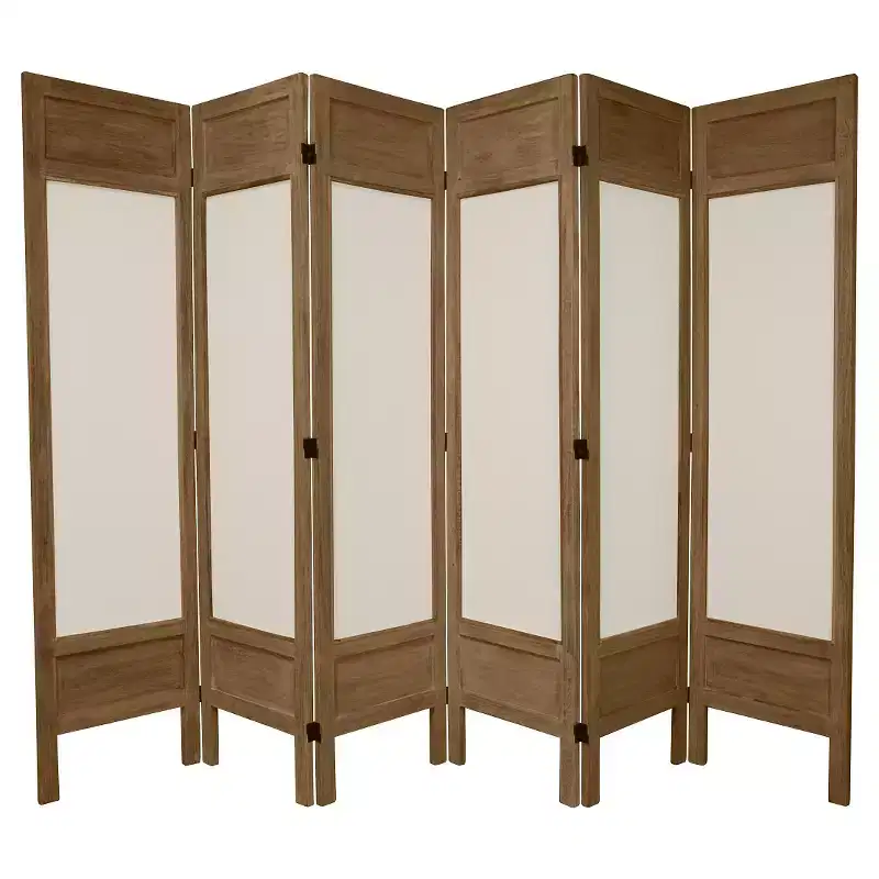 Burnt Gray, Solid Frame Fabric Room Divider, 6-Panel