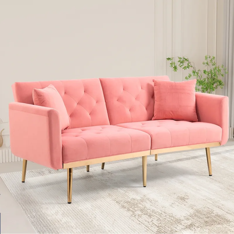 Velvet Upholstered Tufted Loveseats Sleeper Sofa With Rose Golden Legs