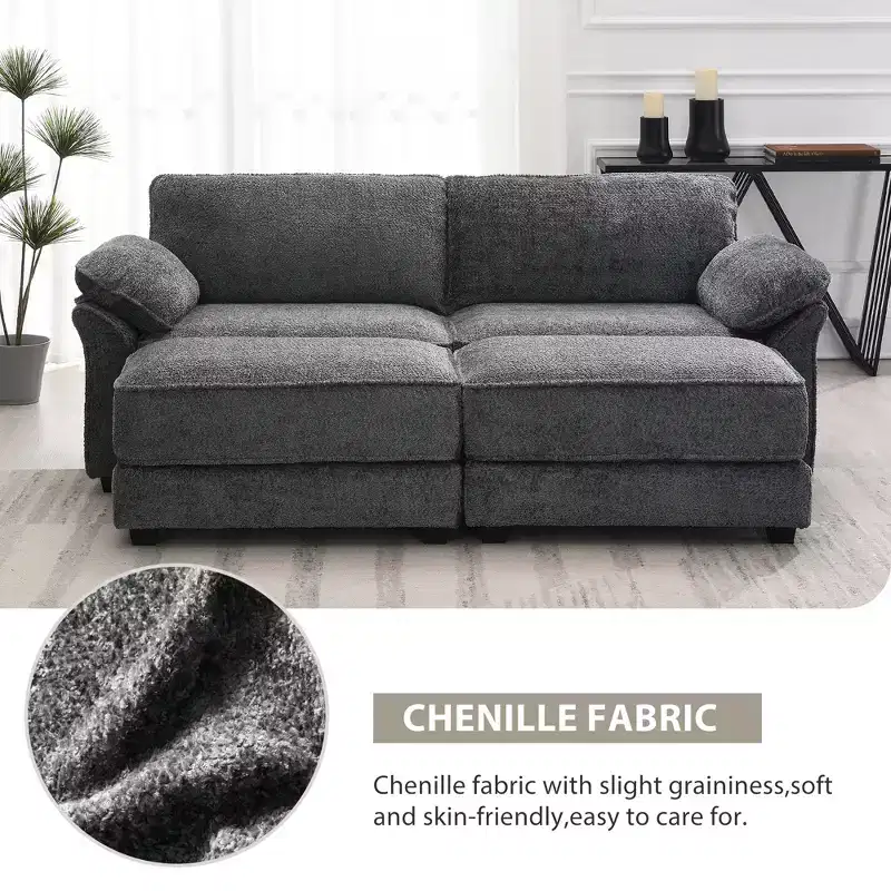 Dovelina White Modular Convertible Sectional Sofa Bed Set, 4 Seat Upholstered Sleeper, Deep-Seat Loveseat