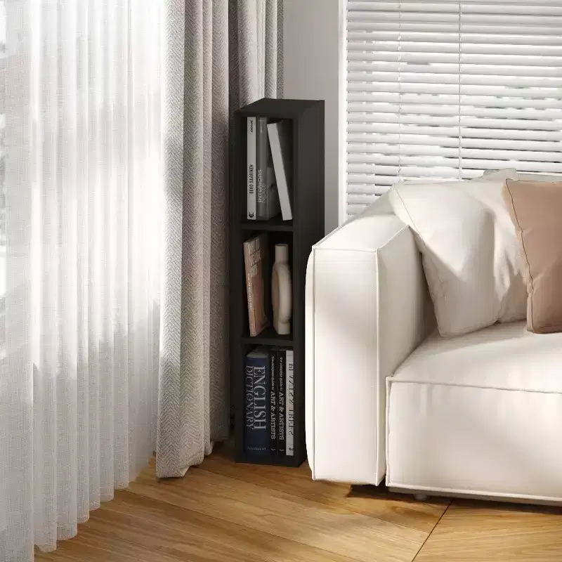 Black/White 3-Tier Narrow Bookcase, Open Adjustable Shelves, Single-User