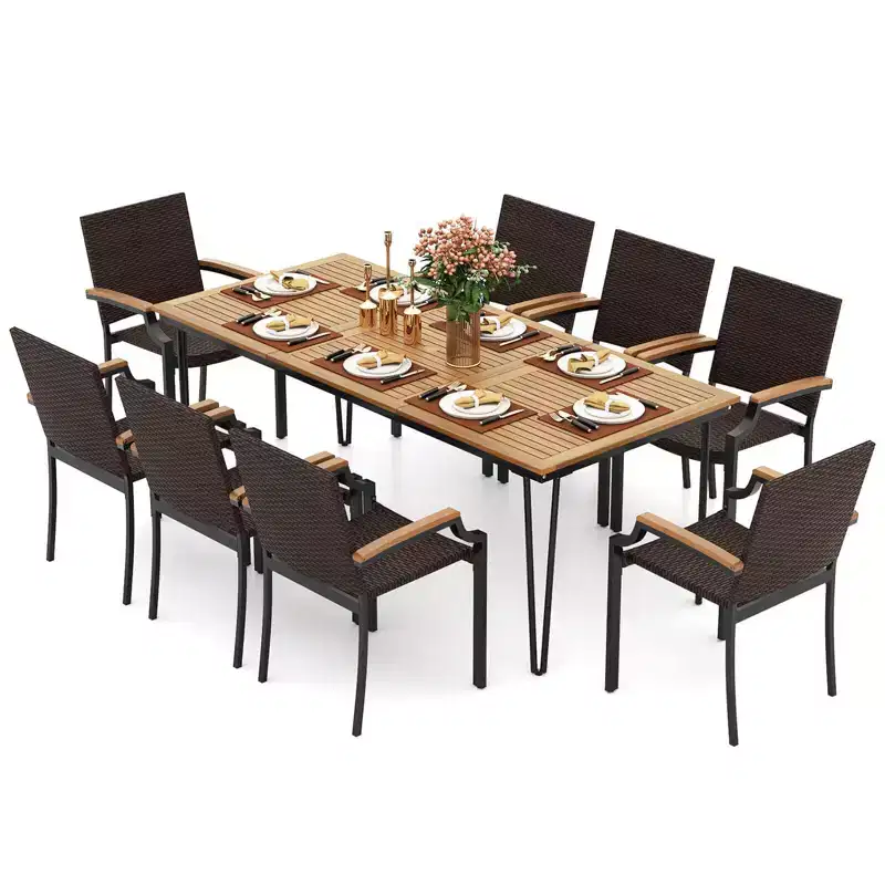 Costway 9PCS Patio Dining Set with 79 Rectangular Dining Table & 8 Stackable Rattan Chairs