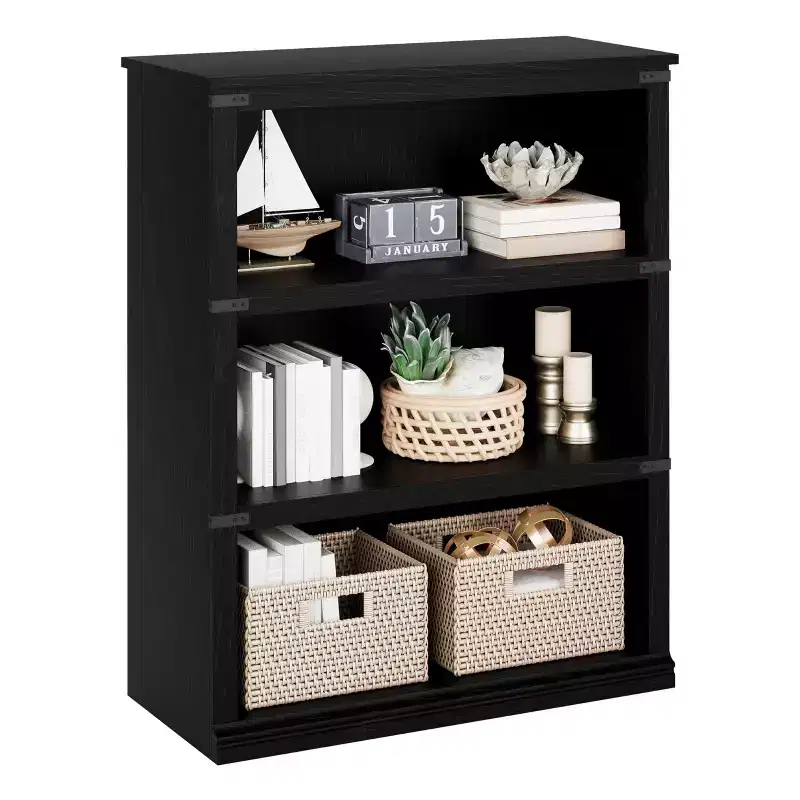 Farmhouse Bookshelf Rustic Wooden Bookcase with Open Storage Shelves, Sturdy Freestanding Display for Home Office, Living Room, Bedroom