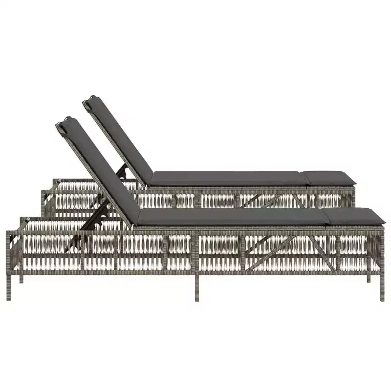 vidaXL Sun Lounger Grey PE rattan Standard Adjustable Armrests Lounger