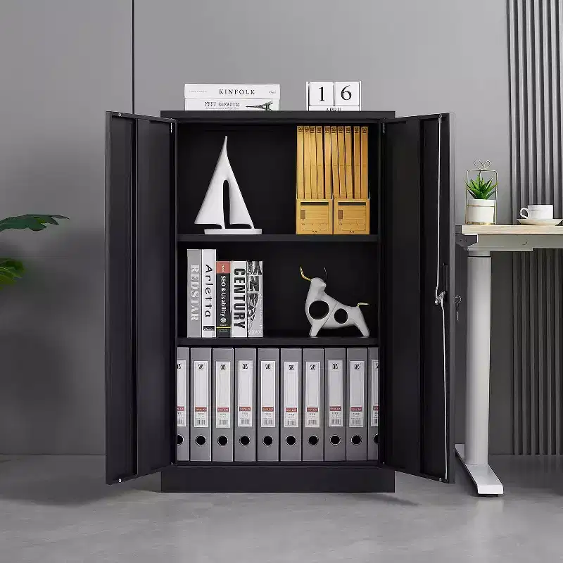 MAYEERTY Black Folding Metal Storage Cabinet with Lock, Adjustable Shelf for Home Office School Garage