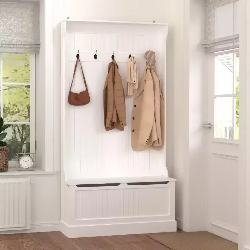Entryway Hall Tree With Shoe Bench, Coat Rack with Flip Top Storage Bench & 5 Hooks, Coat Rack Storage Shelf for Small Spaces Living Room Hallway