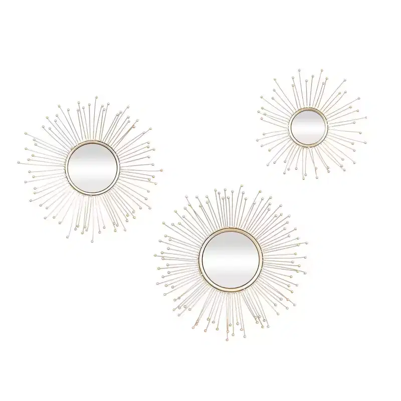 Olivia & May Metal Starburst Wall Mirror Set of 3 Gold: Iron Frame, Luxury Glam Decor, No Assembly Required