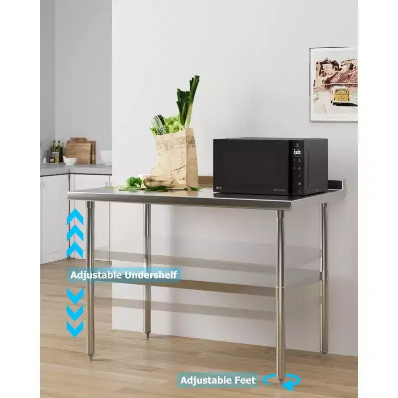Stainless Steel Work Table with Adjustable Undershelf  Commercial Prep Table for Kitchen, Restaurant, Garage