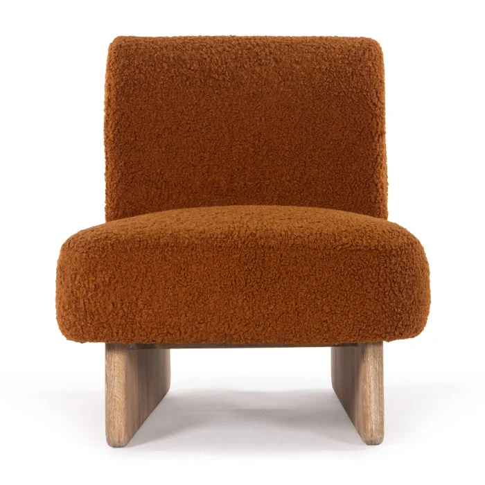 Modern Classic Boucle & Solid Oak Lounge Chair with Sled Base for Living Room or Study