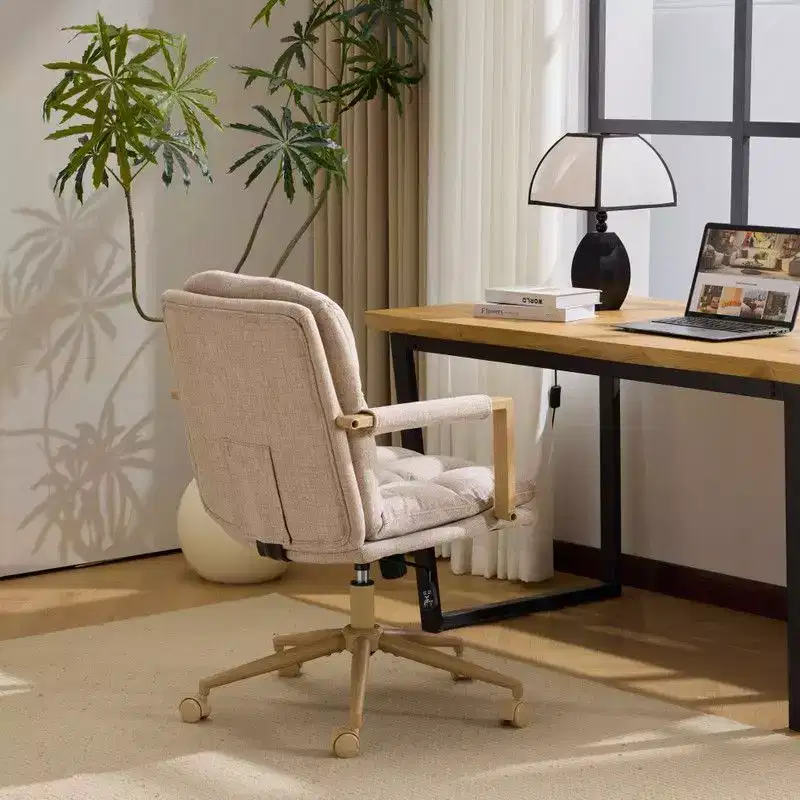 Karl Home Modern Upholstered Armchair Ergonomic Home Office Chair with Adjustable Height 360 Swivel Rolling Wheels Accent Vanity Chair
